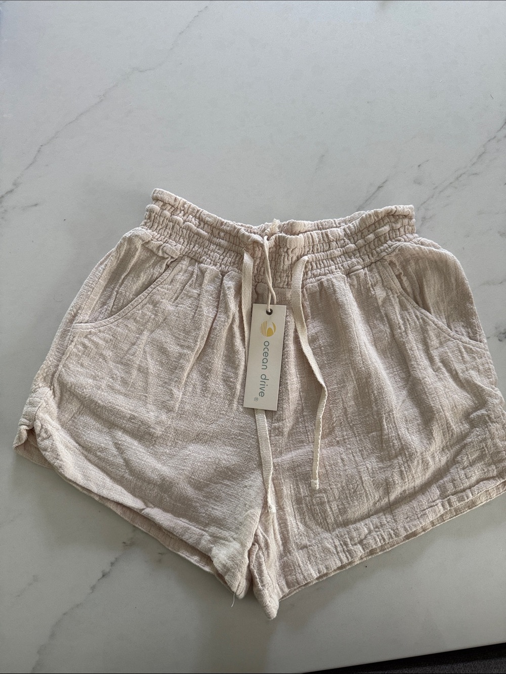 Ocean Drive Light Cream Elastic Waist Women’s Shorts